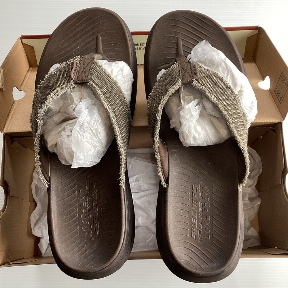 Sketchers Men’s Parson SD Gino Chocolate Flip Flops Sz 12 Relaxed Fit *see Desc - Picture 3 of 6